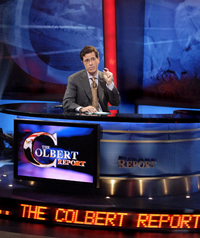 Steven Colbert on his show's set